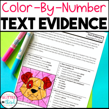 Preview of Text Evidence Passages Reading Comprehension Worksheets Color By Number