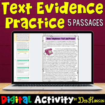 Preview of Text Evidence Passages Using Google Slides: Five Worksheets