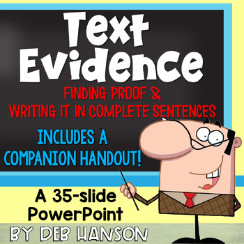 Preview of Citing Text Evidence PowerPoint Lesson: Practice Passages and Sentence Starters