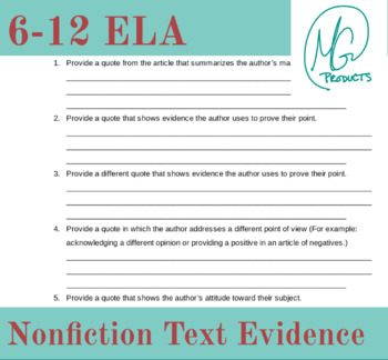 Preview of Text Evidence Practice with Nonfiction Articles