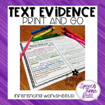 Preview of Text Evidence Print and Go Inferencing Worksheets
