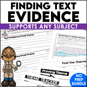Preview of Text Evidence Reading Passages, Sentence Starters, and Finding & Citing Bundle
