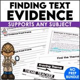 Text Evidence Reading Passages, Sentence Starters, and Fin