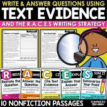 Preview of Citing Text Evidence Reading Passages Worksheets RACES Writing Strategy Prompts
