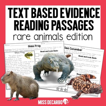 Preview of Text Evidence Reading Passages RARE ANIMALS Edition