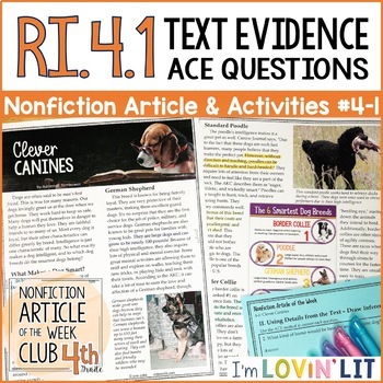 Preview of Text Evidence (Refer to Details) RI.4.1 | Clever Canines Article #4-1