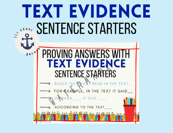 Preview of Text Evidence Sentence Starter Anchor Chart || 1st Grade Anchor
