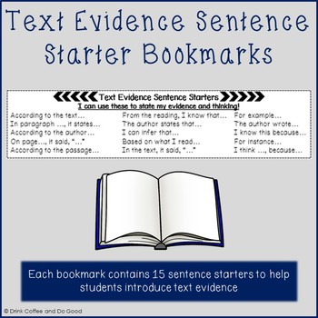 Preview of Text Evidence Sentence Starter Bookmarks