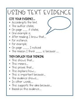 Text Evidence Sentence Starters by Mrs Wong in Fifth | TpT