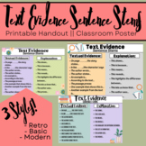 Text Evidence Sentence Stems || TDA Writing, Handouts/Clas