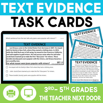 Preview of Text Evidence Task Cards - Text Evidence Activity Center Game 3rd - 5th Grades
