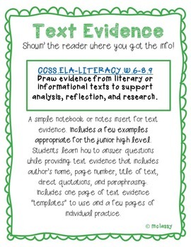 Text Evidence Template and Examples by MClaSSy | TpT