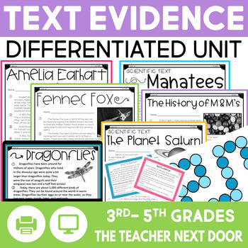 Preview of Text Evidence Activities Differentiated Passages RACE Strategy Cite Evidence
