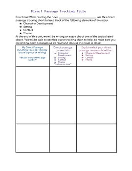 Preview of Text Evidence Tracking Chart