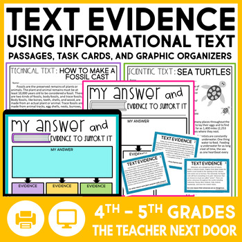 Preview of Text Evidence Using Informational Text Activities & Centers 4th and 5th Grades