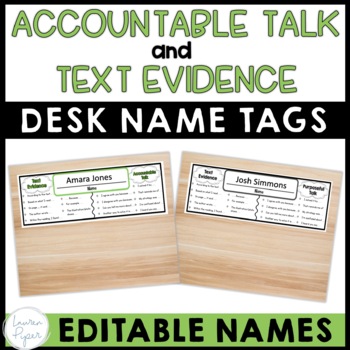 Preview of Accountable Talk and Text Evidence Desk Name Tags Editable