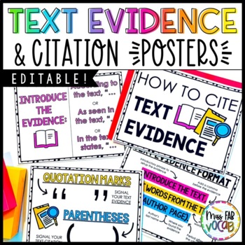 Preview of Text Evidence and Citation Format EDITABLE Posters