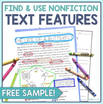 Preview of Nonfiction Text Features - Reading Passages Worksheet - Butterfly Life Cycle