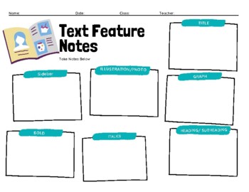 Preview of Text Feature Notes / Activities/ Graphic Organizer