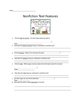 Preview of Text Feature Worksheet or Quiz