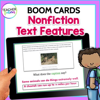 Preview of NONFICTION TEXT FEATURES READING COMPREHENSION 2nd 3rd Grade Digital Boom Cards