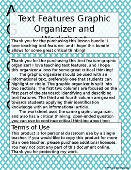 Preview of Text Features Advanced Graphic Organizer and Worksheet
