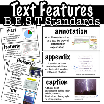 Preview of Text Features Chart Flash Cards  Florida BEST Standards  