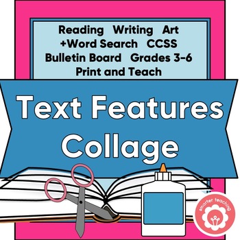 Preview of Text Features Collage Art Reading Writing Word Search CCSS Grades 3-6