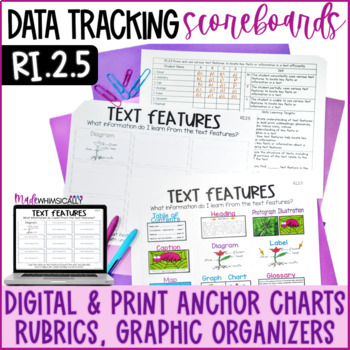Preview of Text Features Digital Graphic Organizer Standards Based Grading Rubric RI.2.5