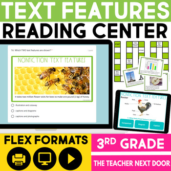 Preview of Text Features Reading Center Print and Digital - Nonfiction Text Features Game