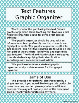 Preview of Text Features Graphic Organizer
