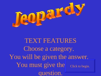 Preview of Text Features Jeopardy