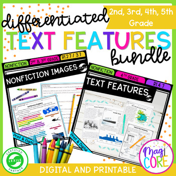 Preview of Text Features Reading Comprehension Differentiated Bundle - 2nd, 3rd, 4th Grade