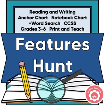 Preview of Text Features Scavenger Hunt Anchor Chart and Word Search CCSS Grades 3-6