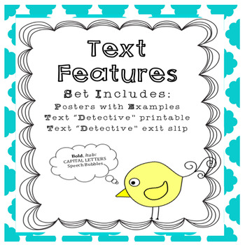 Preview of Text Features Teaching Aids, Informal Assessment and Exit Slip