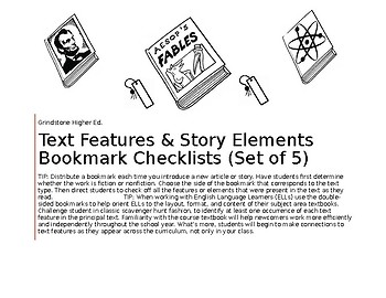 Preview of Text Features & Story Elements Editable Bookmarks~ NonFiction & Fiction
