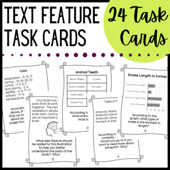 Preview of Text Features Task Cards - Text Features in Nonfiction - Can Use for SCOOT