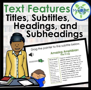 Preview of Text Features: Titles, Subtitles, Headings & Subheadings Digital Boom Cards™