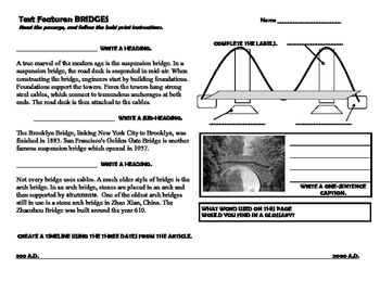 Text Features Worksheet: Bridges. Headings, Diagrams ...