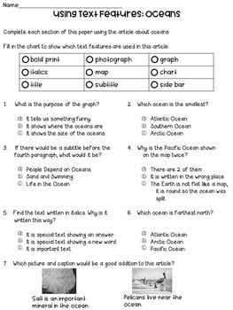 Text Features Worksheets by Forever In Third Grade | TpT