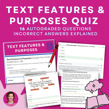 Preview of Text Forms, Features & Purposes Quiz | Reading Google Form Auto-Graded Test /16