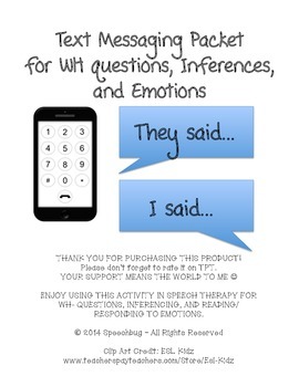 Preview of Text Message Workbook for WH Questions, Inferencing, & Social/Pragmatic Language