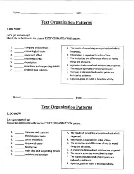 Preview of Text Organization Patterns: Warm-up