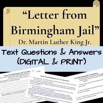 Preview of Text Questions  "Letters from Birmingham"  (PRINT & DIGITAL) MLK