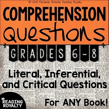 Preview of Literal and Inferential Comprehension Questions for ANY book! (Grades 6-8)
