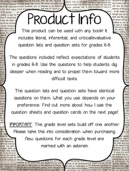 literal and inferential comprehension questions for any book grades 6 8