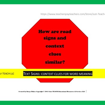 Preview of Text Signs:Context Clues for Word Meaning Lesson Starter