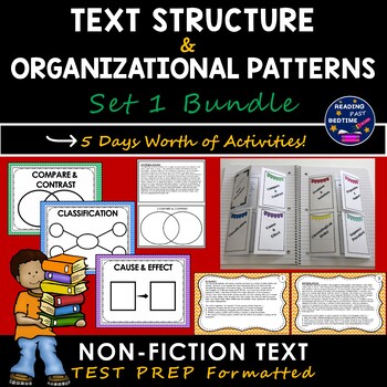 Preview of Nonfiction Text Structure Graphic Organizers Task Cards and Posters Set 1 Bundle