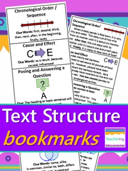 Preview of Text Structure Bookmark with Graphic Organizers, Key Words, & Example Passages
