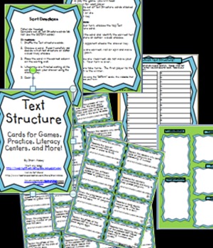 Preview of Text Structure Cards for Games, Practice, Literacy Centers and More!  Plus Bonus